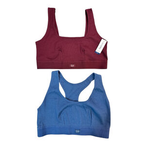 Lot of 2 - GAP BODY Cotton Rib Racerback Bralette Blue & Maroon Size Medium